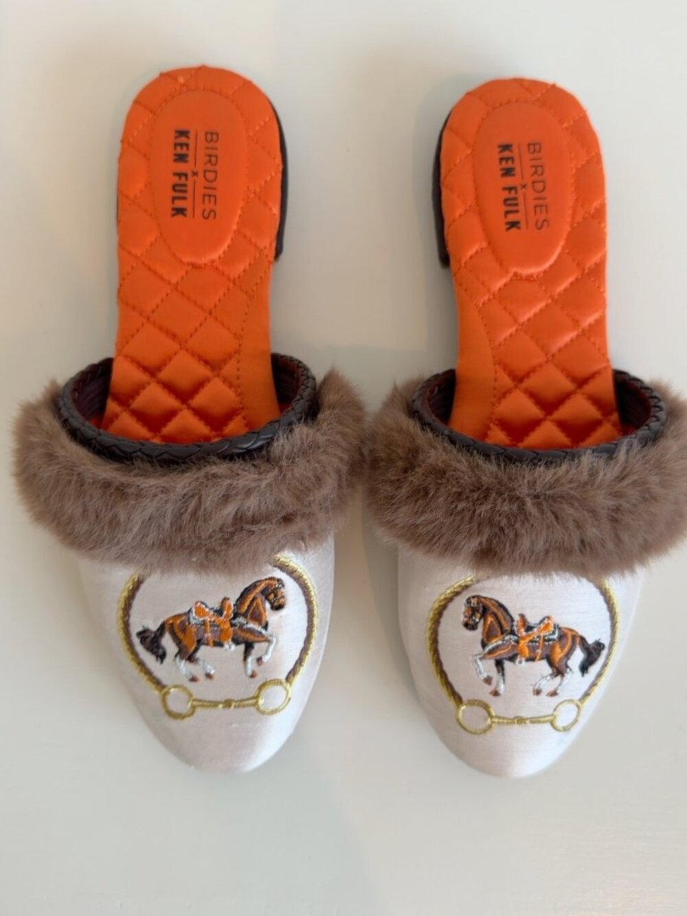 Birdies x Ken Fulk Embroidered Horse Faux Fur Mules | Women's 6